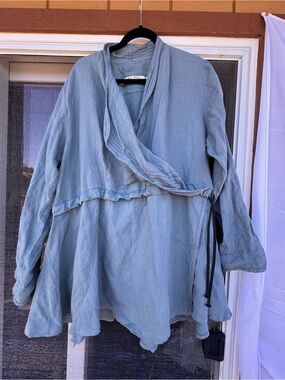 Cynthia Ashby Light Blue Wrap-tie Tunic Top